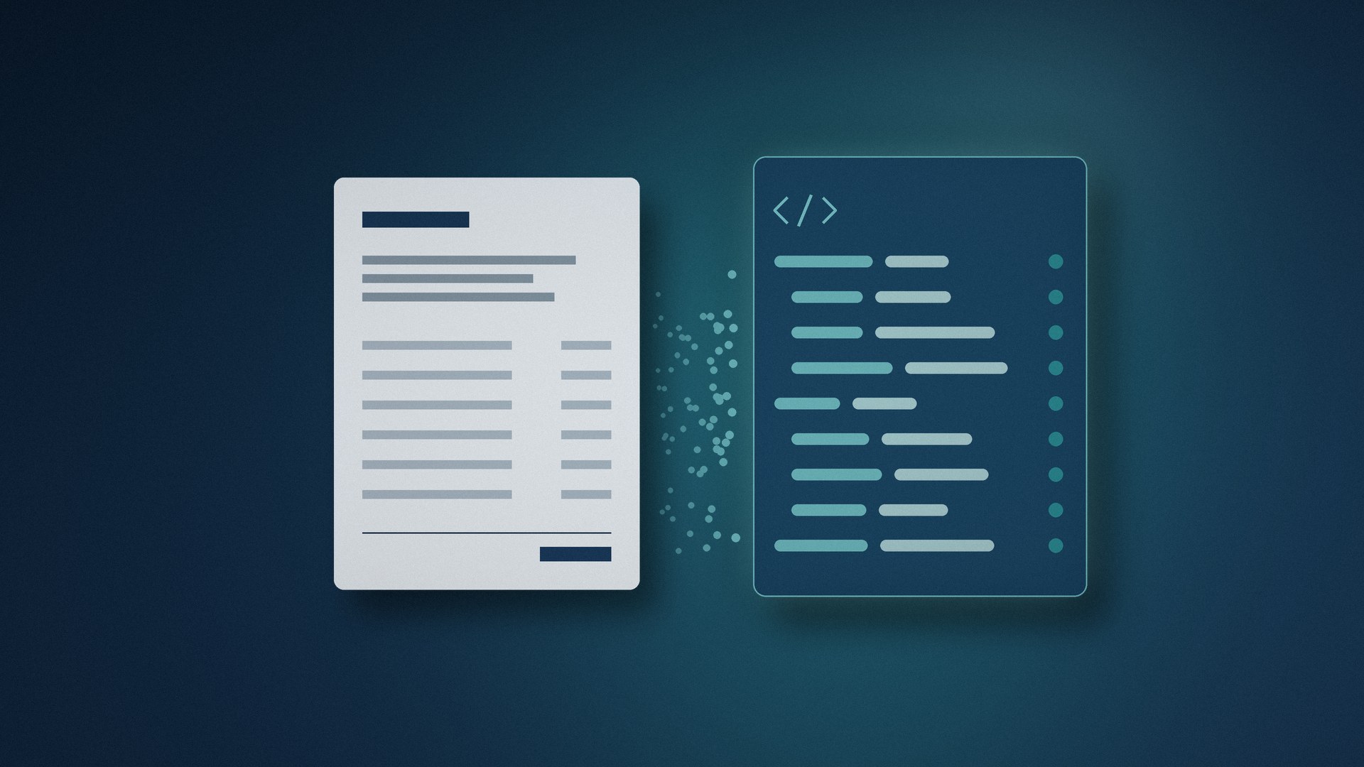 Abstract illustration of a paper document transforming into structured digital data